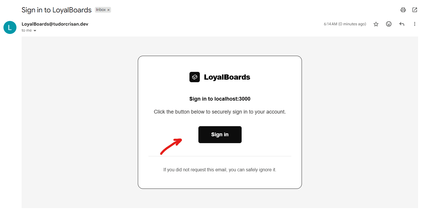 Email account screen example showing email