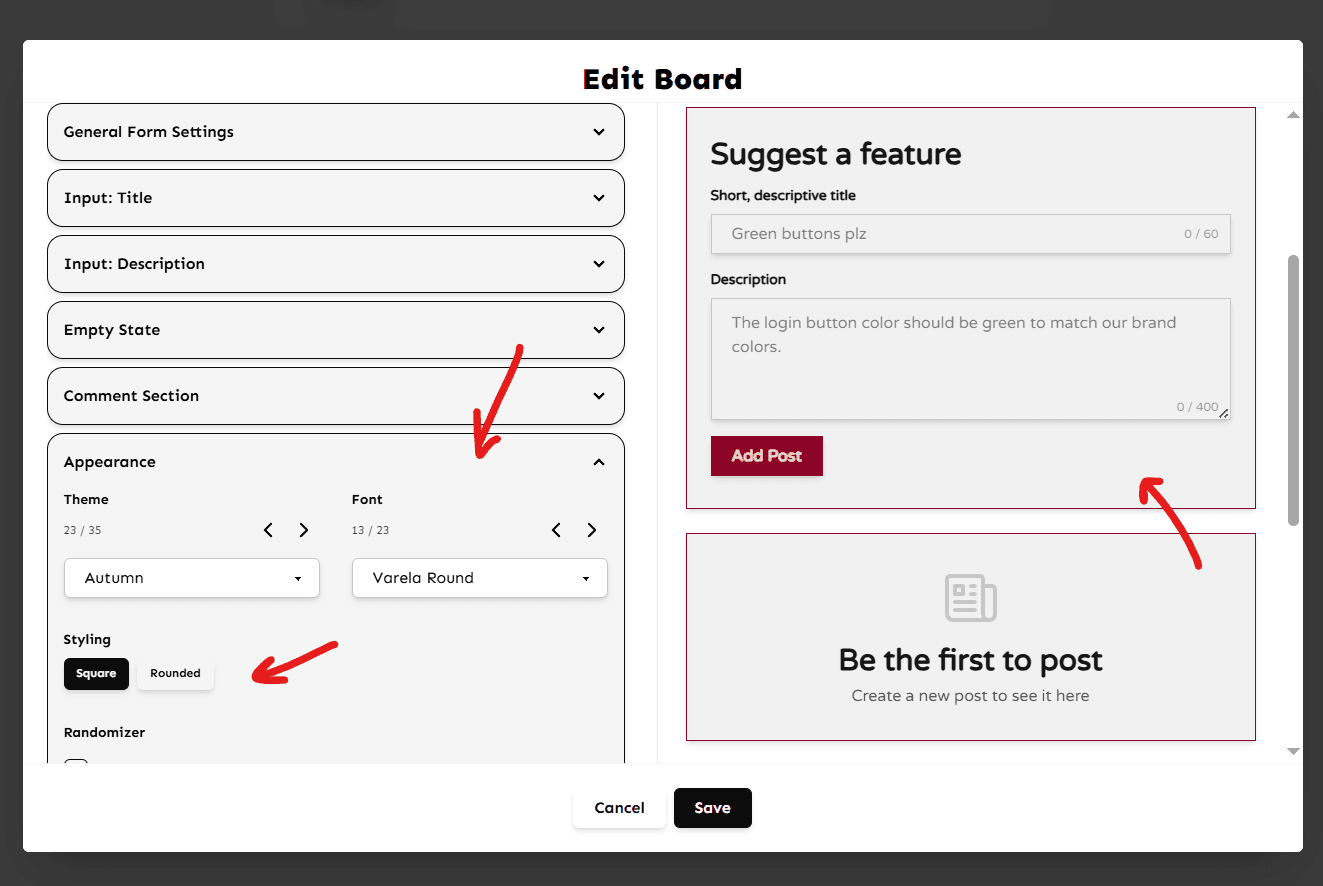 Board Edit Appearance