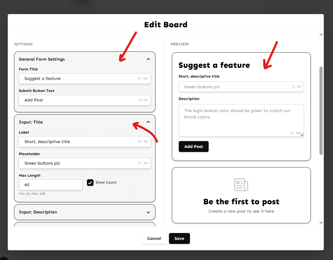 Board Settings Panel